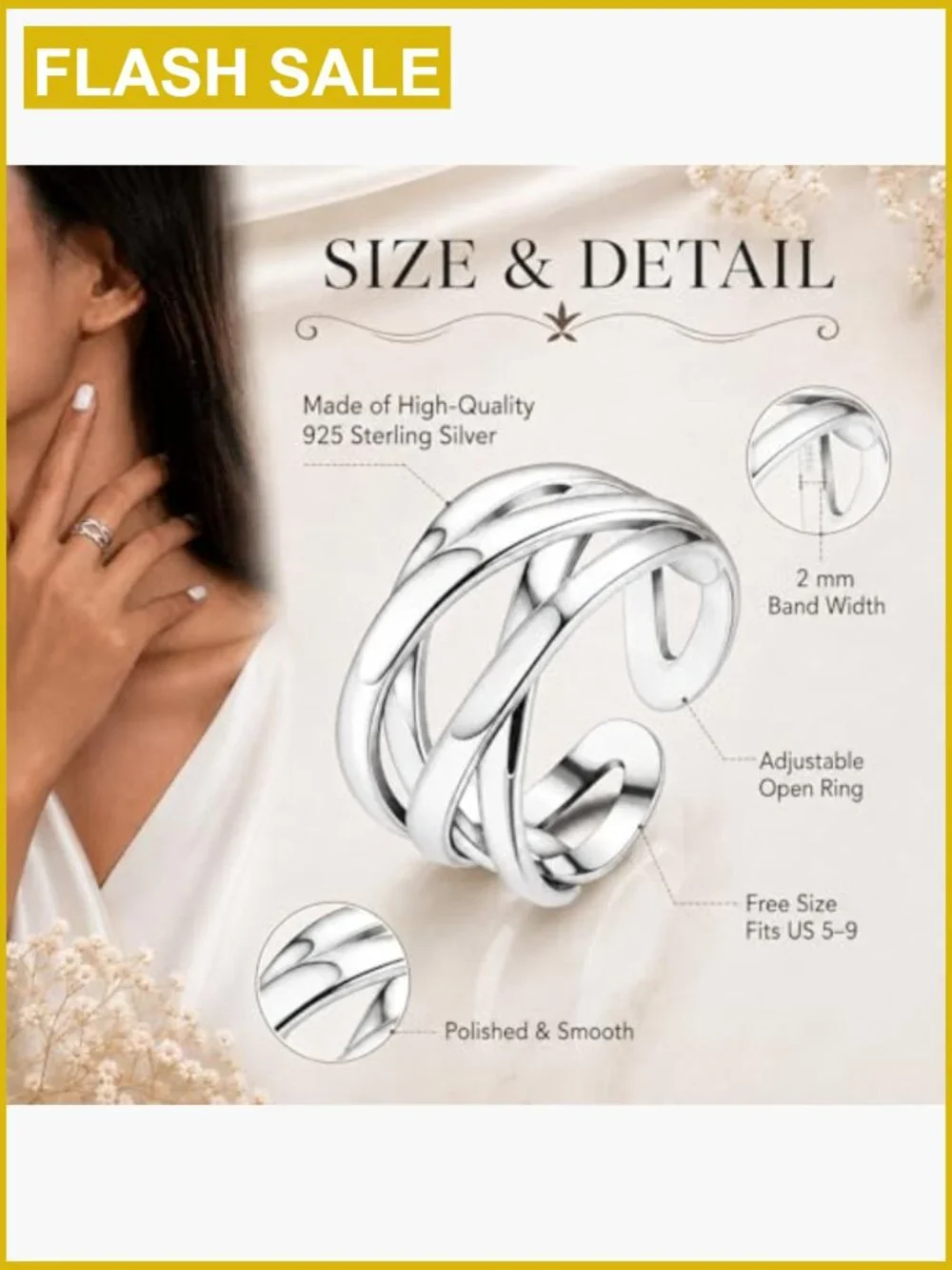 Adjustable 925 Sterling Silver Celtic Knot Open Knuckle Ring Band